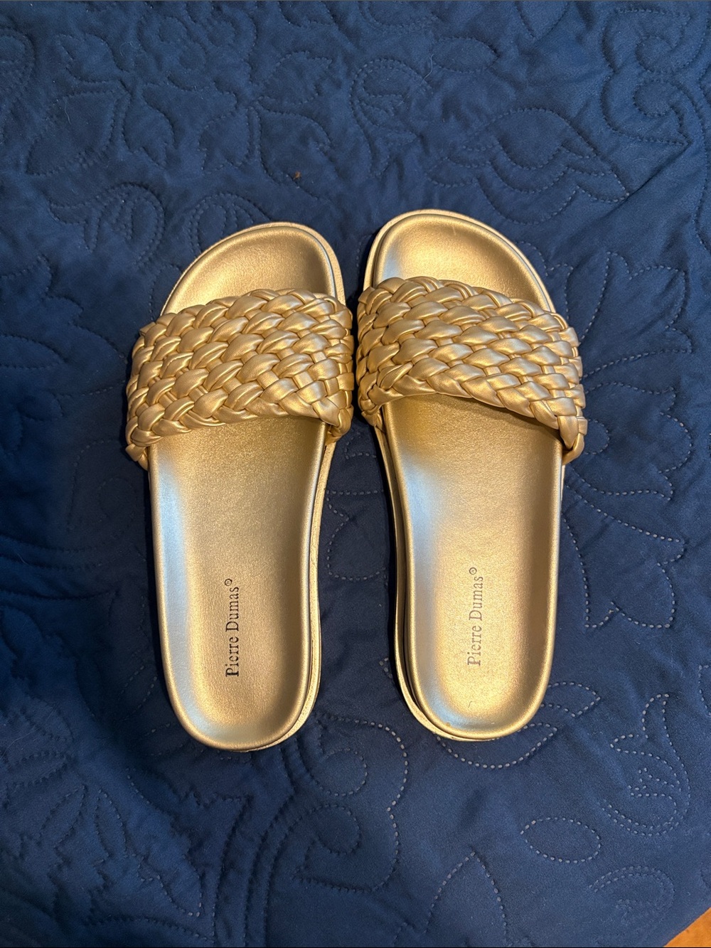 Pierre Dumas Metallic Gold Braided Slide Sandals